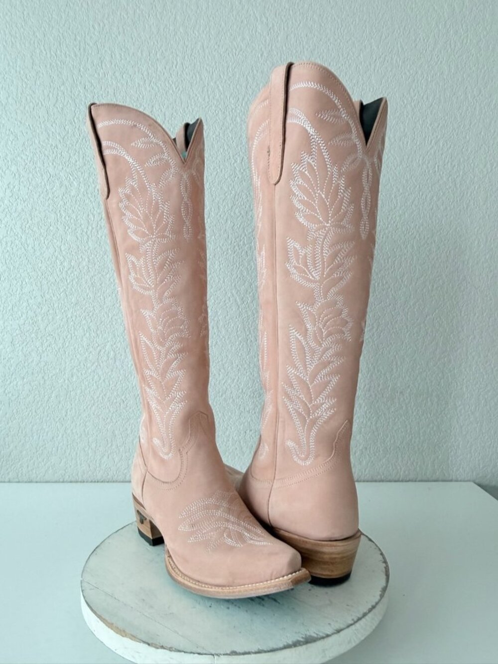 Lane SANDAGA Knee High Blush Pink Cowboy Boots Womens Cowgirl Western Snip Toe 8